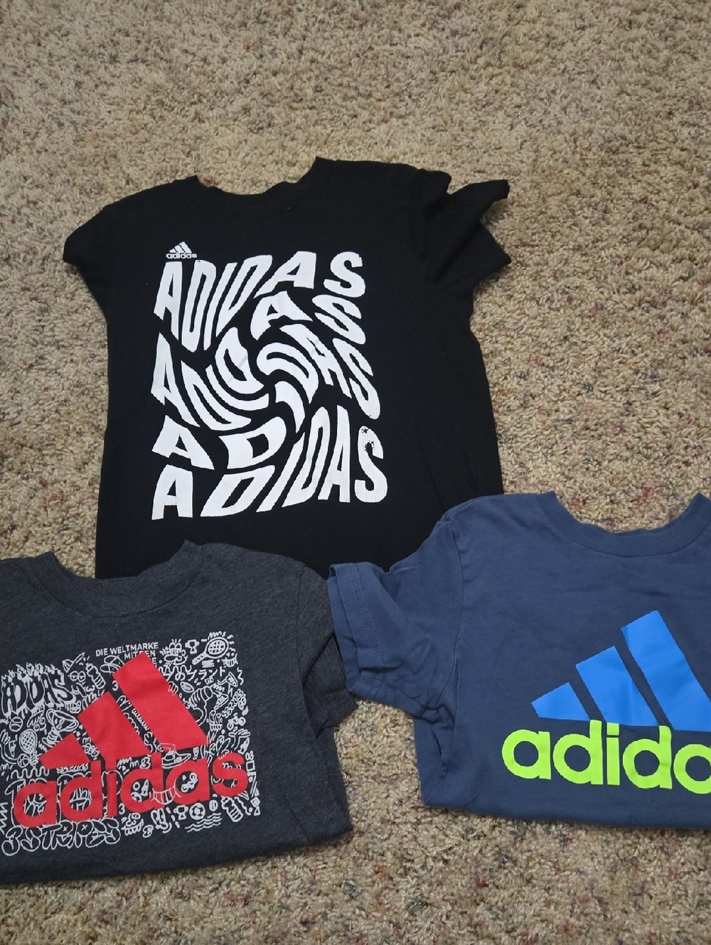 Boys Adidas Black, Blue & Grey Tee Set Of 3